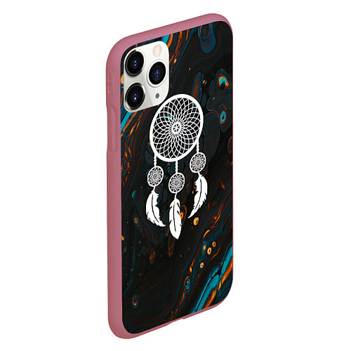 Чехол iPhone 11 Pro матовый Ловец снов и чёрный мыльный пузырь / 3D-Малиновый – фото 2