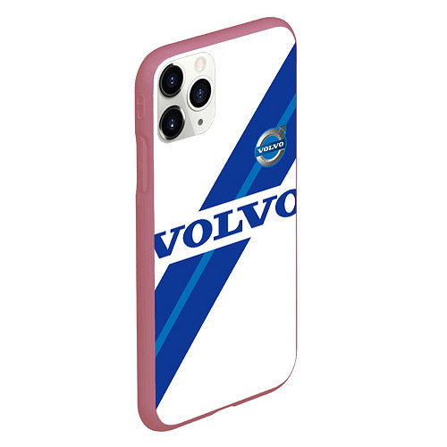 Чехол iPhone 11 Pro матовый Volvo - white and blue / 3D-Малиновый – фото 2