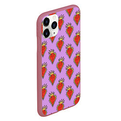 Чехол iPhone 11 Pro матовый Причудливые сердца, цвет: 3D-малиновый — фото 2