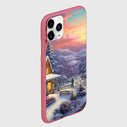 Чехол iPhone 11 Pro матовый Снежный вальс новогодней ночи, цвет: 3D-малиновый — фото 2