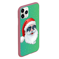 Чехол iPhone 11 Pro матовый Дед Мороз в очках, цвет: 3D-малиновый — фото 2