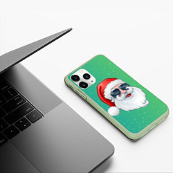 Чехол iPhone 11 Pro матовый Дед Мороз в очках, цвет: 3D-салатовый — фото 2