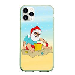 Чехол iPhone 11 Pro матовый Дед Мороз на море, цвет: 3D-салатовый