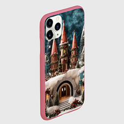 Чехол iPhone 11 Pro матовый Деревенские домики зимой, цвет: 3D-малиновый — фото 2