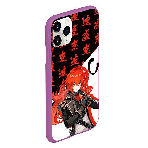 Чехол iPhone 11 Pro матовый Дилюк - Геншин Импакт / 3D-Фиолетовый – фото 2