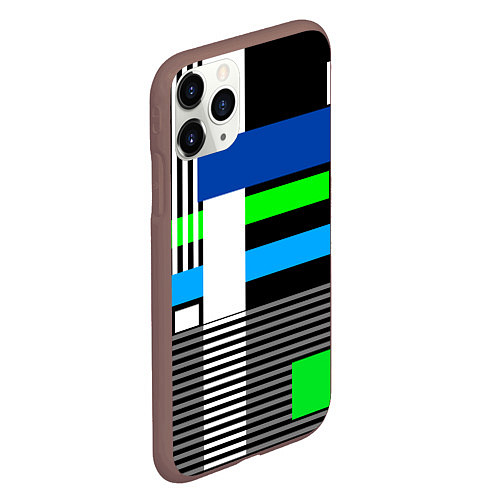 Чехол iPhone 11 Pro матовый Геометрический узор сине -зеленый в стиле пэчворк / 3D-Коричневый – фото 2