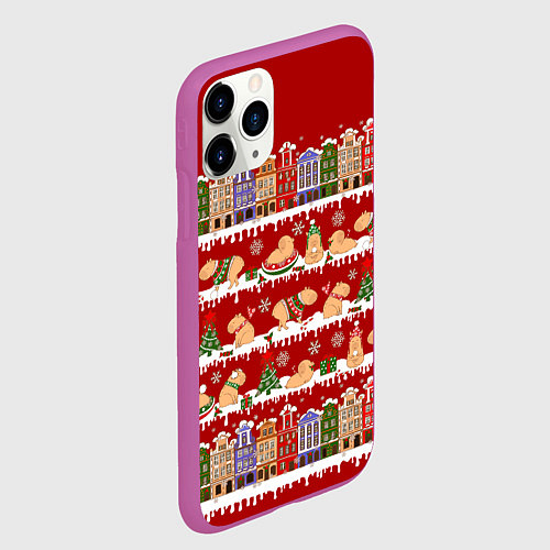 Чехол iPhone 11 Pro матовый Капибара на Новый год / 3D-Фиолетовый – фото 2
