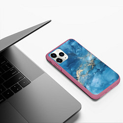 Чехол iPhone 11 Pro матовый Синий мрамор, цвет: 3D-малиновый — фото 2
