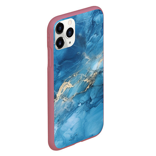Чехол iPhone 11 Pro матовый Синий мрамор / 3D-Малиновый – фото 2