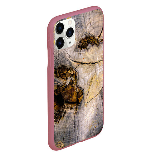 Чехол iPhone 11 Pro матовый Текстура пня сосны / 3D-Малиновый – фото 2