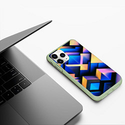 Чехол iPhone 11 Pro матовый Неоновые абстрактные горы, цвет: 3D-салатовый — фото 2