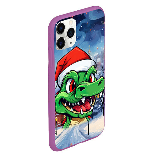 Чехол iPhone 11 Pro матовый Милый зеленый дракончик 2024 / 3D-Фиолетовый – фото 2