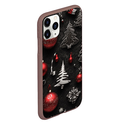Чехол iPhone 11 Pro матовый Новогодние игрушки елочные / 3D-Коричневый – фото 2