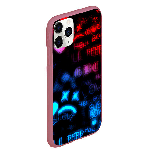 Чехол iPhone 11 Pro матовый Lil peep neon rap music / 3D-Малиновый – фото 2