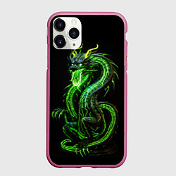 Чехол iPhone 11 Pro матовый Светящийся зеленый дракон 2024, цвет: 3D-малиновый