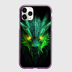 Чехол iPhone 11 Pro матовый Светящийся зеленый дракон 2024, цвет: 3D-фиолетовый