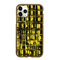 Чехол iPhone 11 Pro матовый Смазанная краска чёрная и жёлтая, цвет: 3D-коричневый