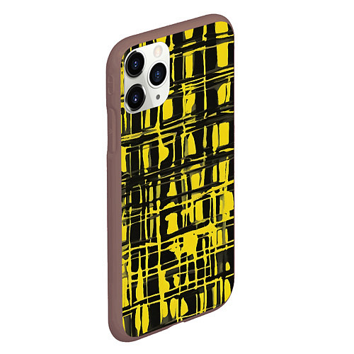 Чехол iPhone 11 Pro матовый Смазанная краска чёрная и жёлтая / 3D-Коричневый – фото 2