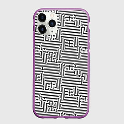 Чехол iPhone 11 Pro матовый Лабиринт с иероглифами на белом, цвет: 3D-фиолетовый