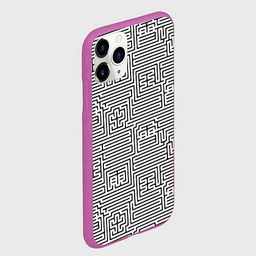 Чехол iPhone 11 Pro матовый Лабиринт с иероглифами на белом / 3D-Фиолетовый – фото 2