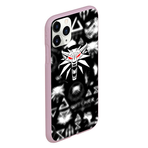 Чехол iPhone 11 Pro матовый Ведьмак логотипы серые / 3D-Розовый – фото 2