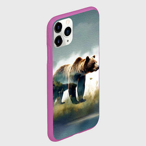 Чехол iPhone 11 Pro матовый Минималистичный пейзаж с медведем акварель / 3D-Фиолетовый – фото 2
