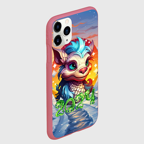 Чехол iPhone 11 Pro матовый Новогодний дракон 2024 / 3D-Малиновый – фото 2