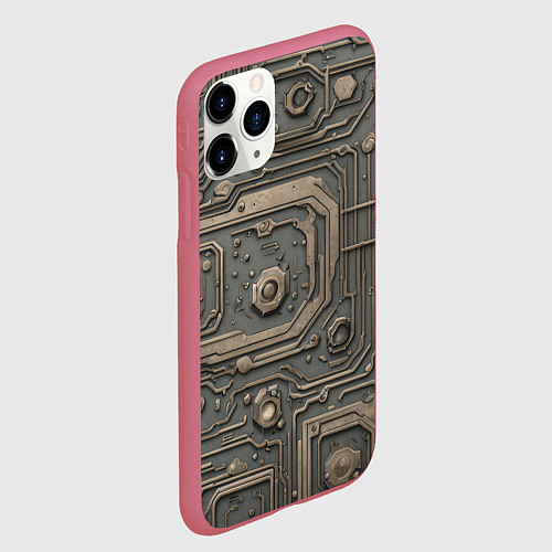 Чехол iPhone 11 Pro матовый Металлическая ржавая обшивка с микросхемами и гайк / 3D-Малиновый – фото 2