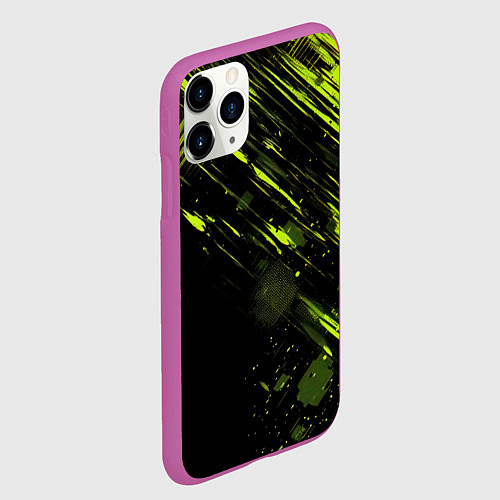 Чехол iPhone 11 Pro матовый Зеленая краска на черном фоне / 3D-Фиолетовый – фото 2
