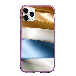Чехол iPhone 11 Pro матовый Золотые и голубые волнистые вставки на белом фоне, цвет: 3D-фиолетовый