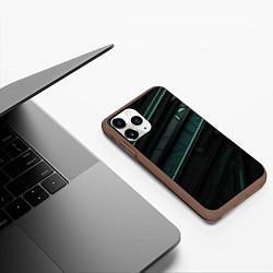Чехол iPhone 11 Pro матовый Черные объемные полосы с бирюзовой абстракцией, цвет: 3D-коричневый — фото 2