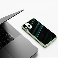 Чехол iPhone 11 Pro матовый Черные объемные полосы с бирюзовой абстракцией, цвет: 3D-салатовый — фото 2