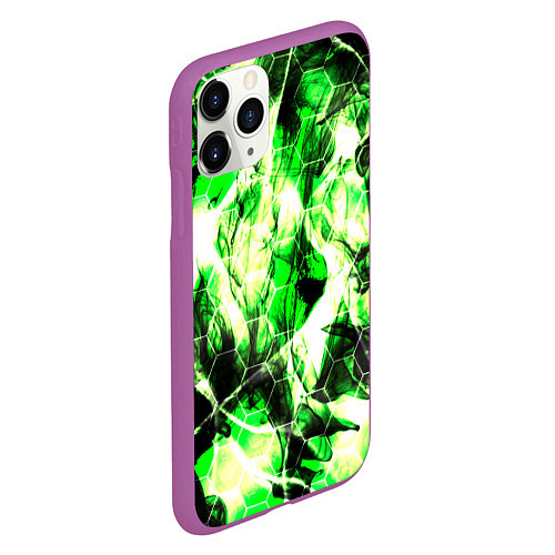 Чехол iPhone 11 Pro матовый Зелёные узоры джунгли / 3D-Фиолетовый – фото 2