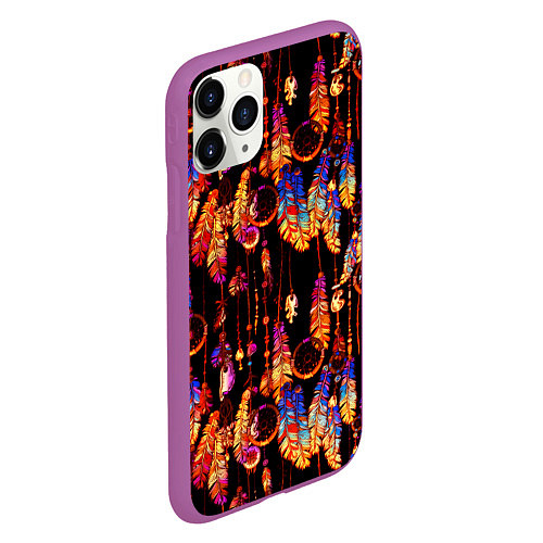 Чехол iPhone 11 Pro матовый Ловцы снов с яркими перьями / 3D-Фиолетовый – фото 2