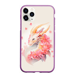 Чехол iPhone 11 Pro матовый Милый розовый дракон, цвет: 3D-фиолетовый
