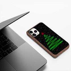 Чехол iPhone 11 Pro матовый Новогодняя ёлка и мишуры - минимализм, цвет: 3D-коричневый — фото 2
