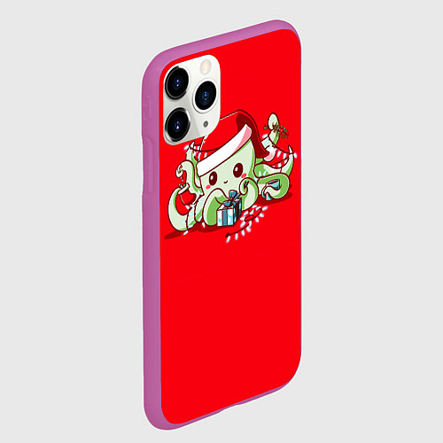 Чехол iPhone 11 Pro матовый Новогодний осьминог / 3D-Фиолетовый – фото 2