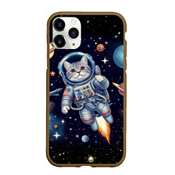 Чехол iPhone 11 Pro матовый Крутой котик в открытом космосе - нейросеть, цвет: 3D-коричневый