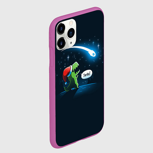 Чехол iPhone 11 Pro матовый Новогодний ти рекс / 3D-Фиолетовый – фото 2