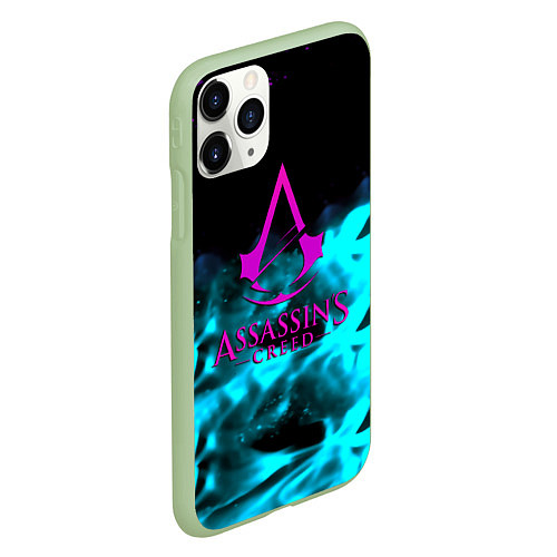 Чехол iPhone 11 Pro матовый Assassins Creed flame neon / 3D-Салатовый – фото 2