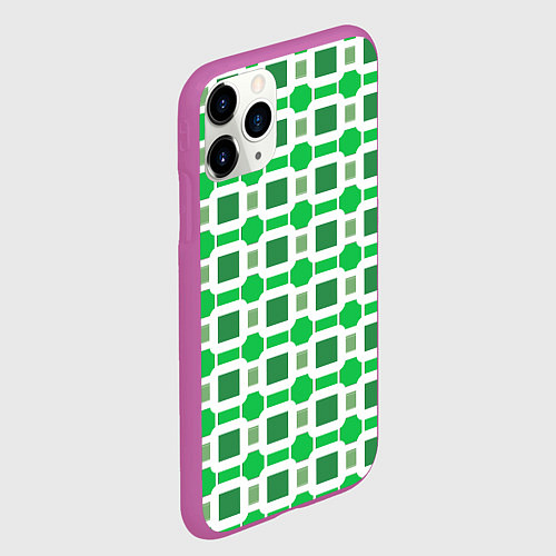 Чехол iPhone 11 Pro матовый Зелёные кирпичики и белые полосы / 3D-Фиолетовый – фото 2