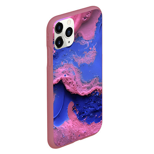 Чехол iPhone 11 Pro матовый Розовая пена на синей краске / 3D-Малиновый – фото 2