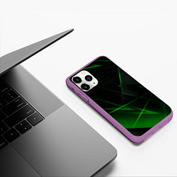 Чехол iPhone 11 Pro матовый Зелёные узоры текстура, цвет: 3D-фиолетовый — фото 2