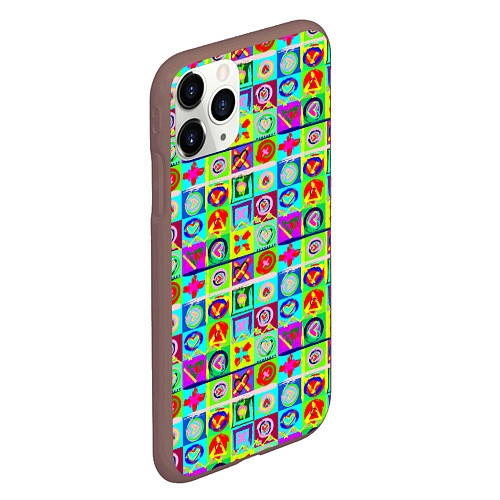 Чехол iPhone 11 Pro матовый Сердца и квадраты абстракция / 3D-Коричневый – фото 2