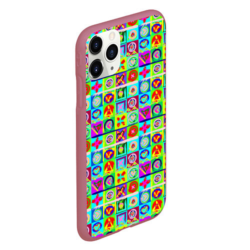 Чехол iPhone 11 Pro матовый Сердца и квадраты абстракция / 3D-Малиновый – фото 2
