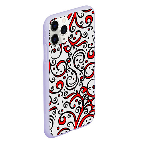 Чехол iPhone 11 Pro матовый Красный кружевной узор / 3D-Светло-сиреневый – фото 2