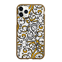 Чехол iPhone 11 Pro матовый Жёлтый кружевной узор, цвет: 3D-коричневый