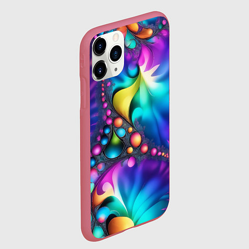 Чехол iPhone 11 Pro матовый Розово синий фрактал / 3D-Малиновый – фото 2