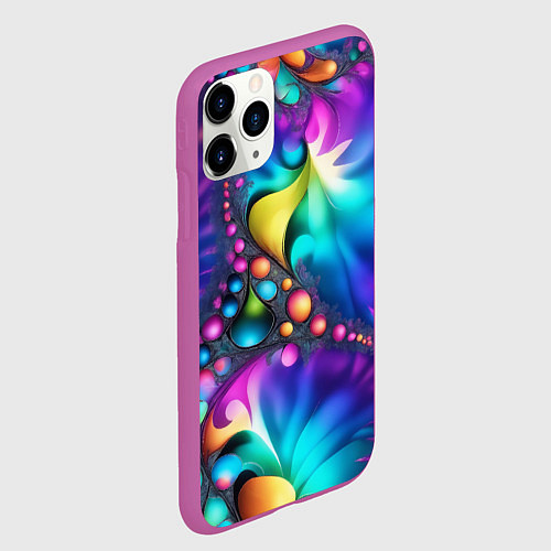 Чехол iPhone 11 Pro матовый Розово синий фрактал / 3D-Фиолетовый – фото 2
