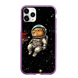 Чехол iPhone 11 Pro матовый Капибара бравый космонавт - фантазия, цвет: 3D-фиолетовый